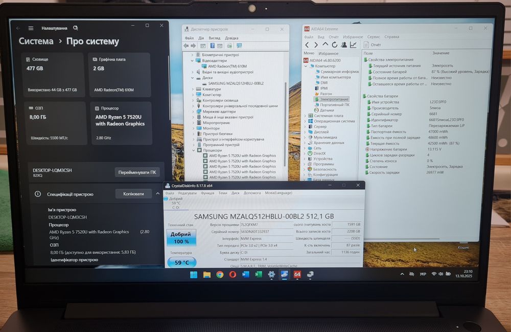 Ноутбук Lenovo Slim 3 15AMN8/15.6" FHD/Ryzen 5 7520u/8 GbRAM/512 GbSSD
