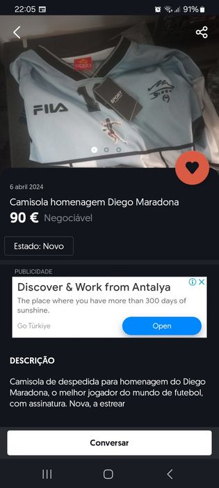 Camisola de  homenagem  de despedida  a diego maradona e assinada