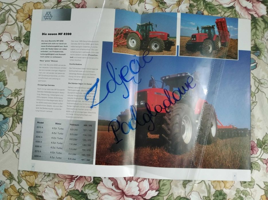 Massey Ferguson  MF 8280,8270A folder ciągnika prospekt 1999