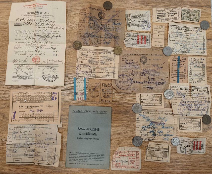 Bilety PKP, MZK  stare bilety PRL 1948 rok