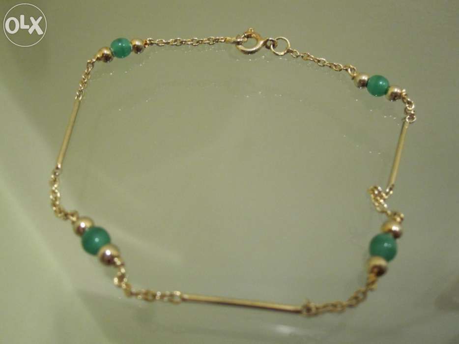 Pulseira de Prata Banho Ouro 835 com pedras verdes 21 cm e 3 gr