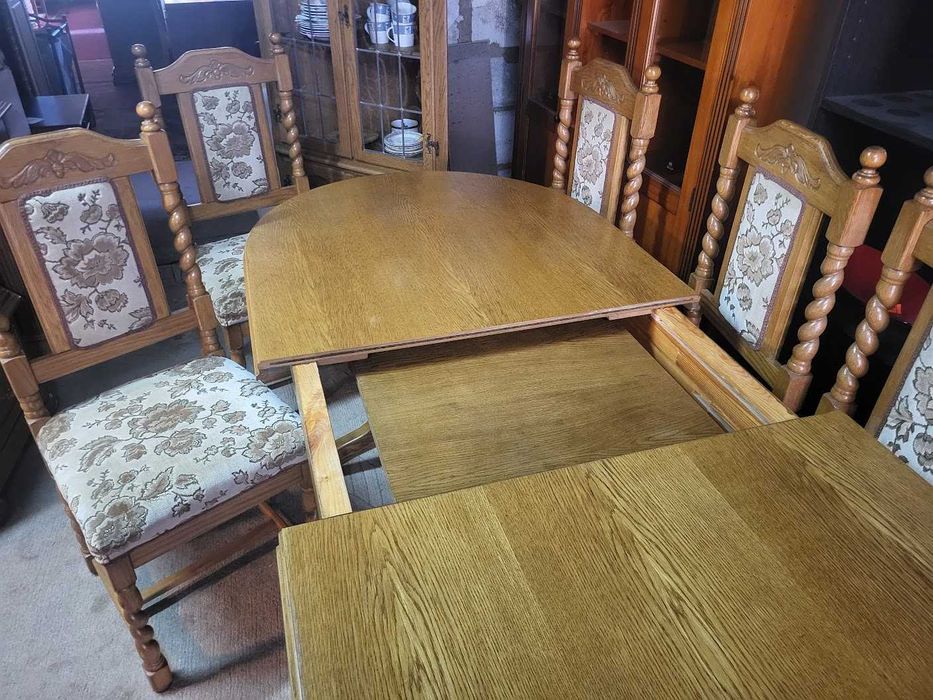 Stylowy stół dębowy owalny 6 krzeseł serwantka witryna komoda !!OKAZJA