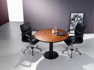 Mesa Reunião Redonda estrutura metálica Tampo Madeira Escritorio Nova
