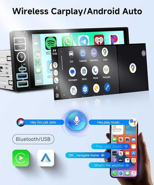 radio samochodowe 1 Din z Carplay Android Auto Bluetooth 6,9"