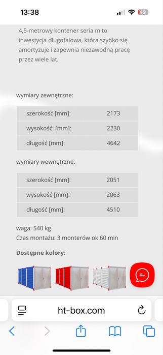 Kontener magazyn box dlg 4,5 m HT Box