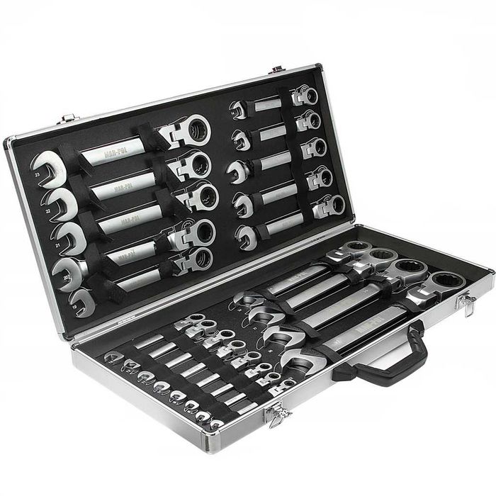 Klucze płasko oczkowe z grzechotką 22 sztuki łamane 6-32mm