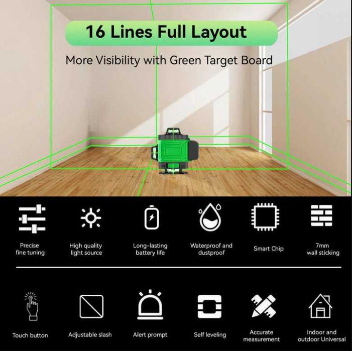 NIVEL DE LASER - 4D de 16 linhas c/ Tripé + 2 baterias