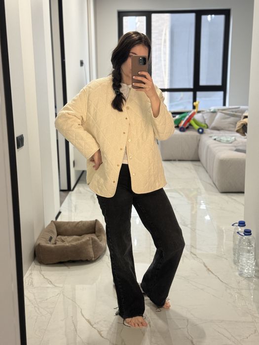 Твідова  молочна стьогана куртка Zara