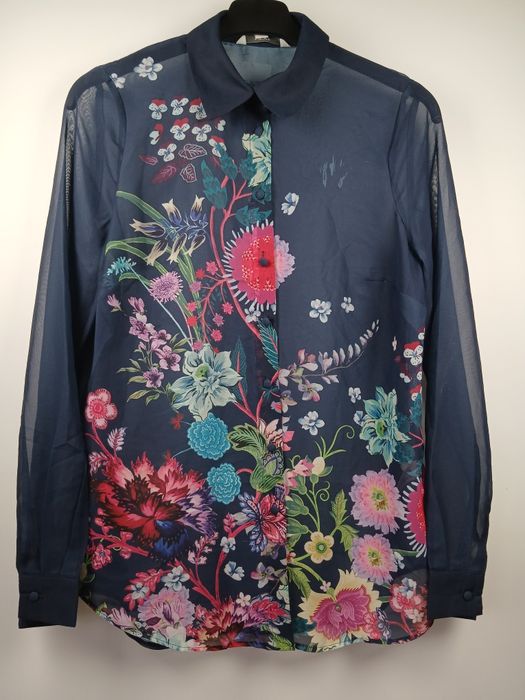 Elegancka koszula Next granatowa w kwiaty transparentna Xs 34