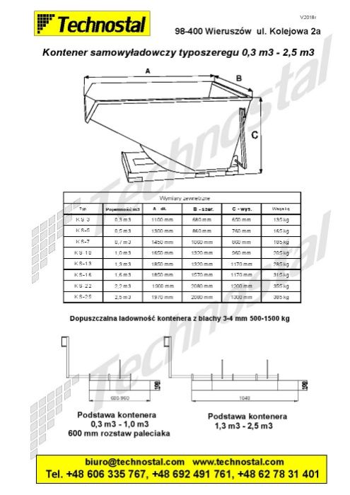 kontener samowyładowczy ocynkowany 0,7 m3 KS-7