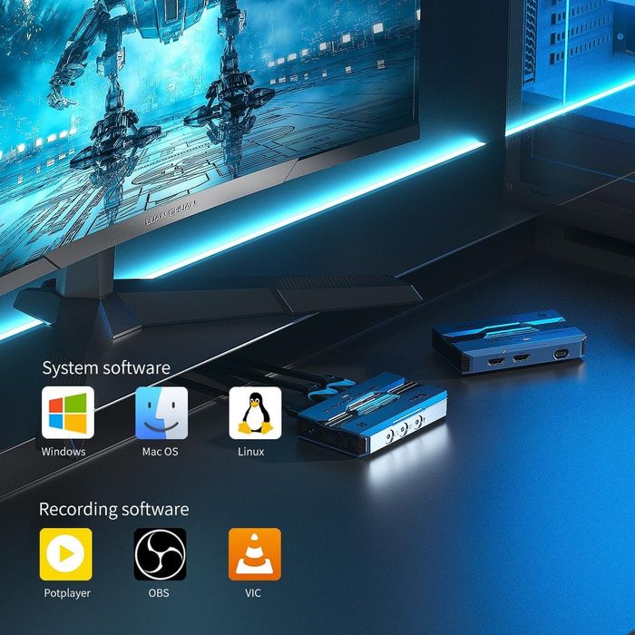 YinkerHDMICaptureCard 4K 60HzКартаЗахватаВидеоДляСтримаPS5 /Xbox ,OBS