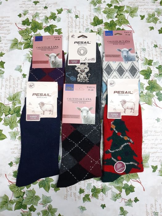 6 pares de meias novas em lã tamanho 35-40