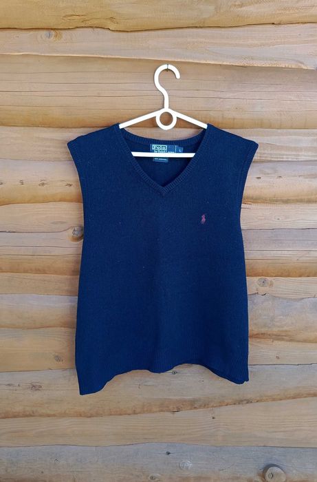 Polo Ralph Lauren kamizelka granatowa wełna L sweter bez rękawów vintage preppy