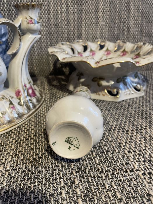 Poercelanowy zestaw Chodzież PRL świecznik wazon