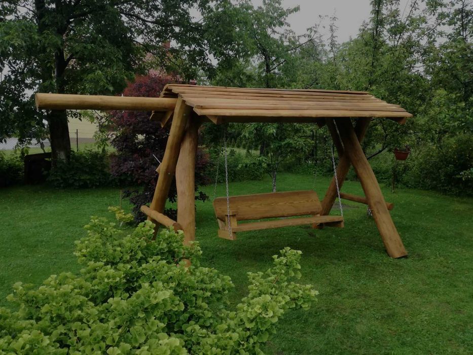 Drewniana huśtawka ogrodowa GRUBE BALE Plac zabaw Stelaż DO OGRODU +