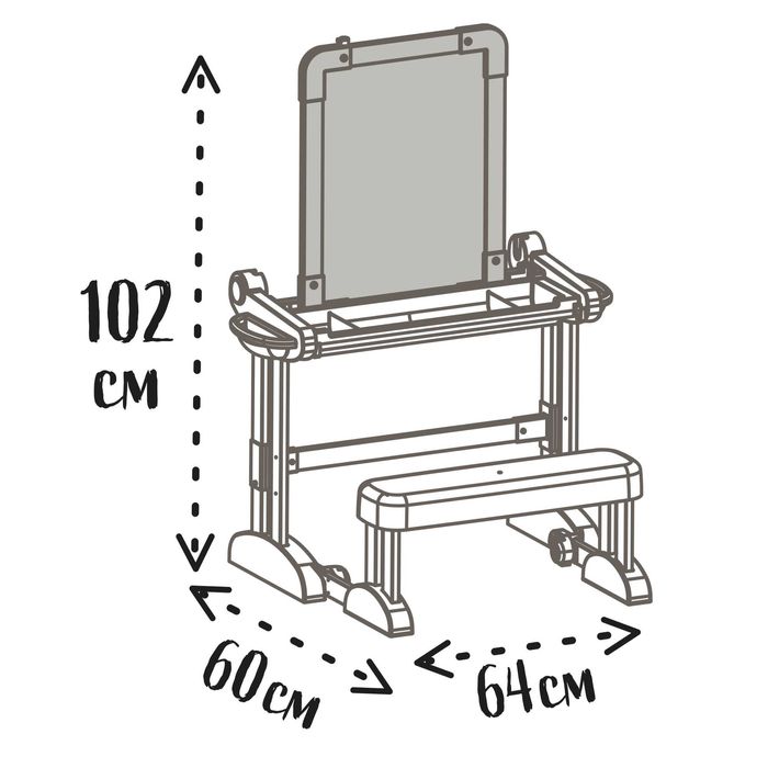 Парта-трансформер дерев'яна з мольбертом-дошкою 2в1, розкладна, 420304