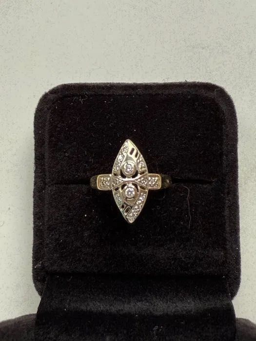 Zloty pierscionek z diamentami art deco antyk 585 Gold ring