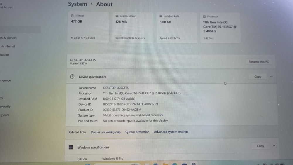 Dell Vostro 3510 i5 / 8GB/ 512GB