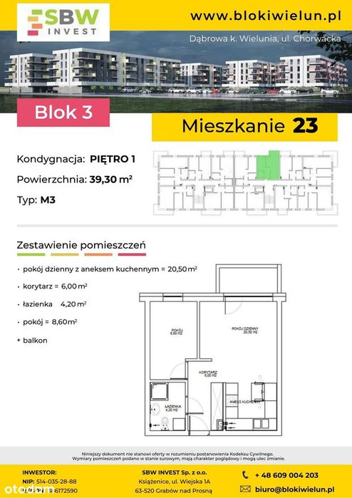 Nowe mieszkanie w bloku pow. 39,30 m² nr 23 OSIEDLE CHORWACKIE - Więcej