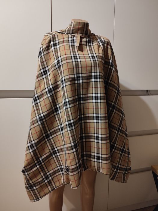 Пальто пончо кашемир шерсть в стиле Burberry в клетку с шарфом винтаж