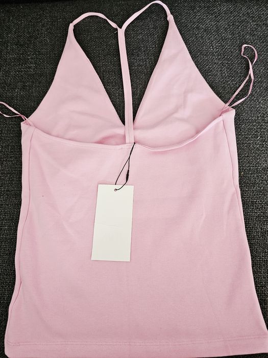 Prążkowany, bawełniany top halter, o 40 zł TANIEJ!
