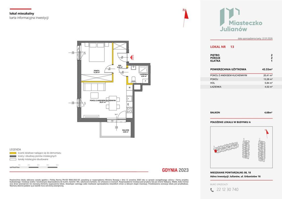 2-pokojowe mieszkanie 43m2 + balkon