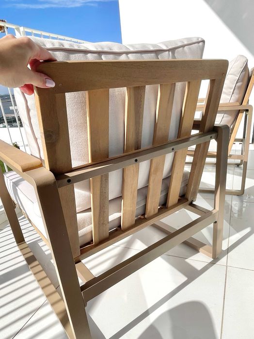 Pack de 2 cadeirões de jardim em alumínio e madeira de acácia