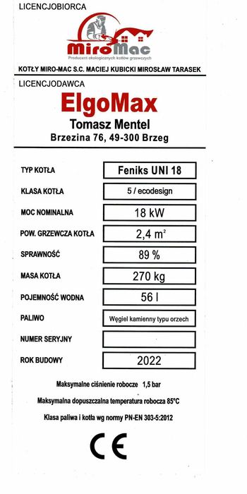18kw kocioł piec na węgiel drewno 5 klasa
