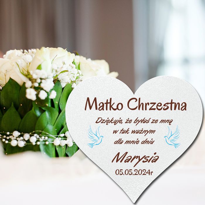 Podziękowania dla gości  dla Chrzestnej I Komunia magnes serce 1szt