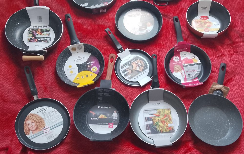 Zestaw patelni 22, 24, 26, 28 zwykła, głęboka, WOK, naleśniki, paella