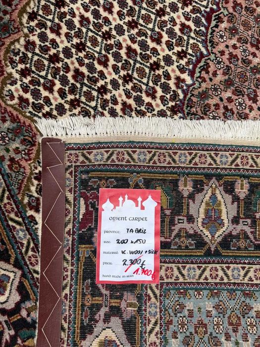 Kaszmirowy r. tkany dywan perski Tabriz z jedwabiem 200x150 galeria 10 tys