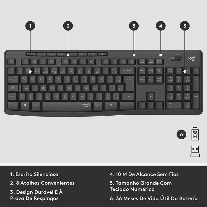 Teclado + Rato Logitech MK295 Silent Wireless Combo PT Graphite