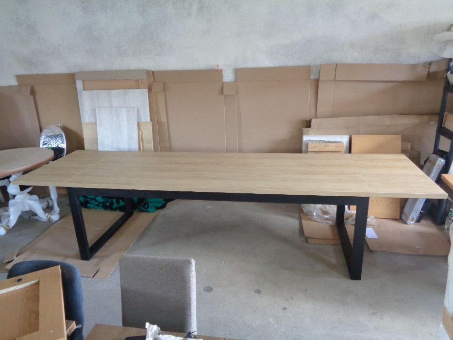 DUŻY Rozkładany Stół LOFT Industrialny 250-350 x 100 Dostawki