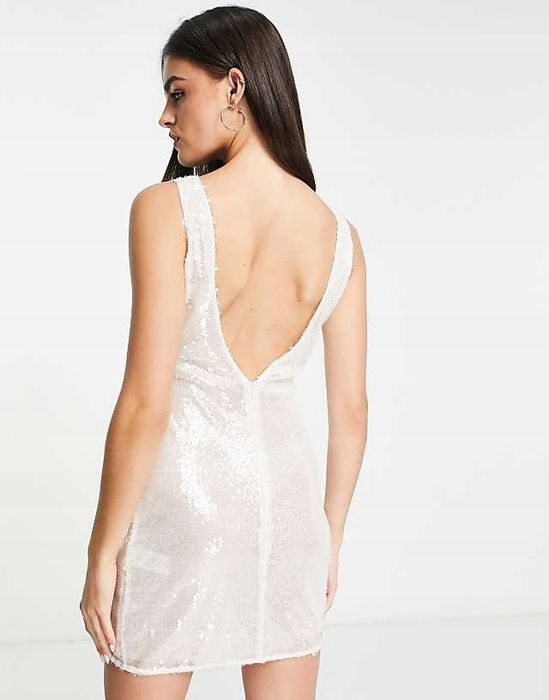 Annorlunda 42 Xl Biała Cekinowa Sukienka Mini H16744