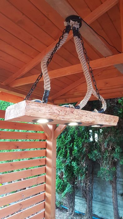Lampa wisząca belka sznur jutowy