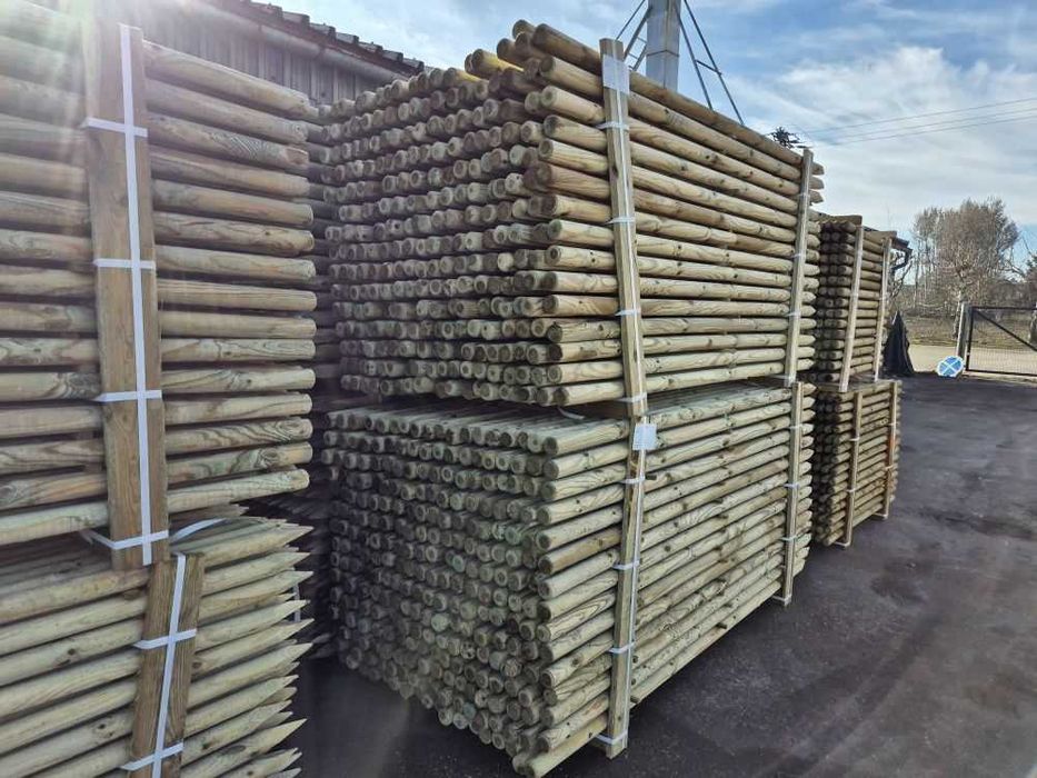 Bale toczone Palisada Drewniana fi10 3m 10x300  Wałki Pale Drągi Kołki