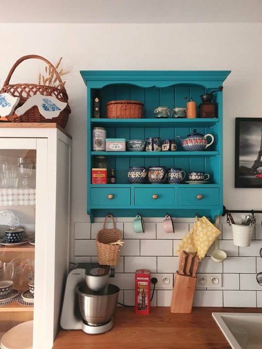 Szafka wisząca półka rustykalna,prowansalska,niebieska,turkus