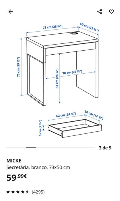 Secretária branca MICKE Ikea