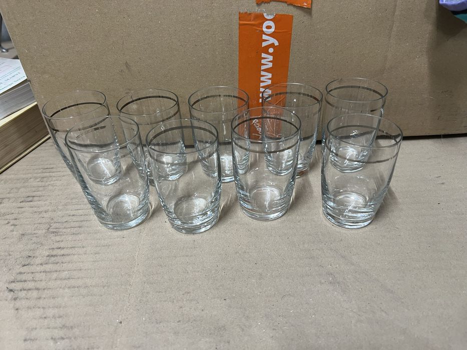 Szklanki kubeczki szkło literatki retro vintage PRL srebrny pasek