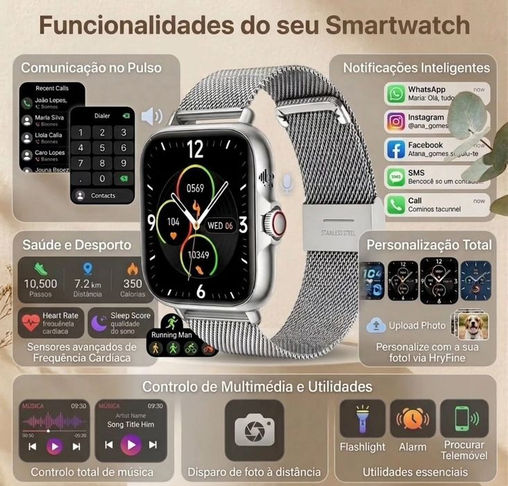 Smartwatch compatível com Android e IPhone