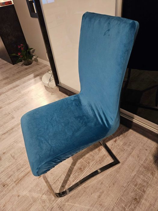 Pokrowce na krzesła miękkie welurowe turkusowe 4 sztuki komplet