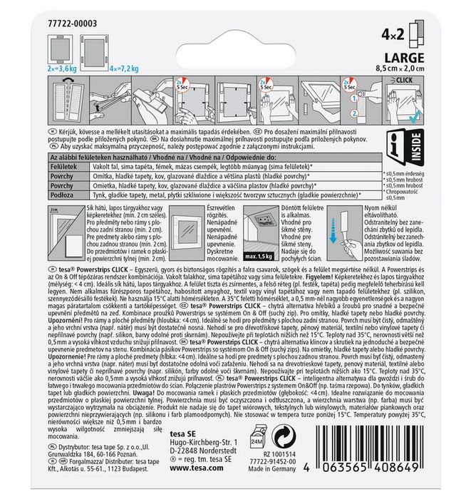 TESA Rzepy Samoprzylepne POWERSTRIPS CLICK biały rozmiar L 8,5 cm x 2