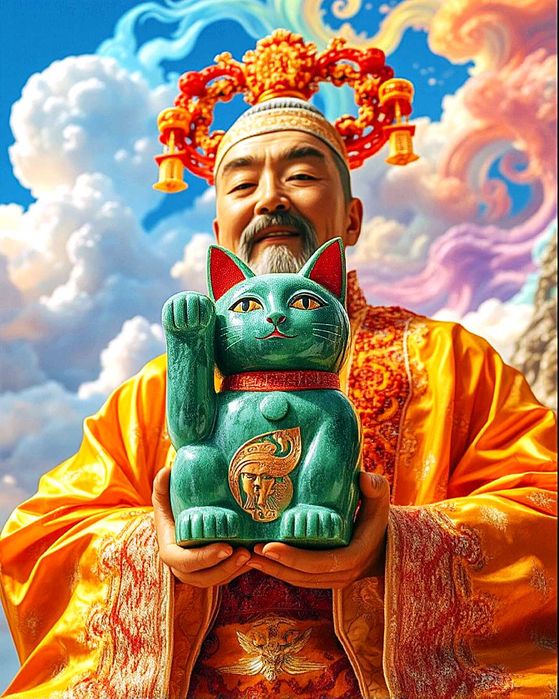 Maneki neko kamień kot witający figurka rzeźba netsuke szczęście