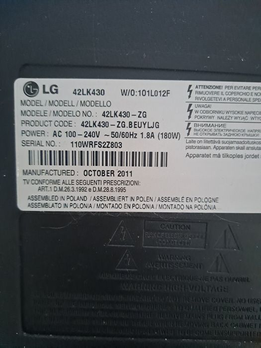 TV LG 42LK430-ZG uszkodzony