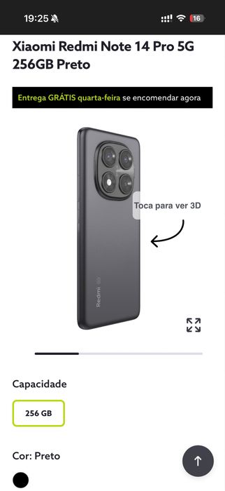 Xiaomi Redmi Note 14 Pro 5G 256GB Preto