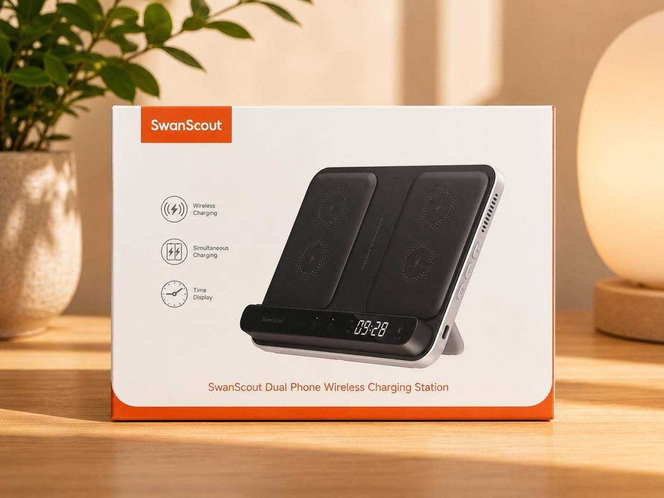Stacja Ładowania SwanScout 710A 3w1 – 2x iPhone + Apple Watch z Zegarem