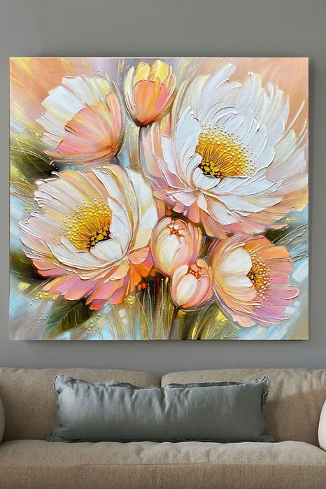 ВЕЛИКА картина квіти Піони пейзаж 90х95 (полотно/акрил) Шевченко Л.