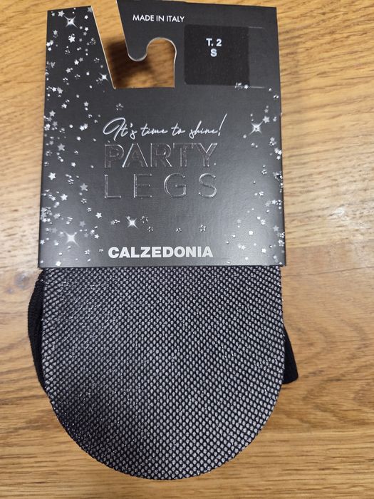 Czarno srebrne rajstopy calzedonia S drobniutkie kabaretki party legs