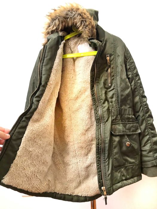 Numteg oliwkowa zimowa parka na misiu r. 10-11 lat (146)