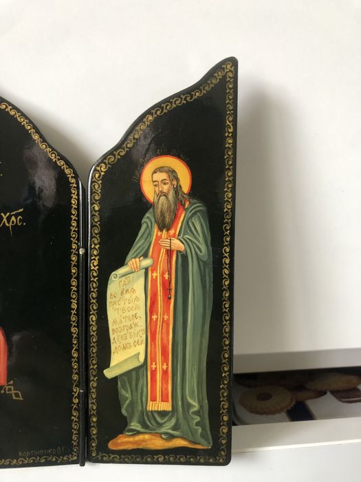Палех. Триптих Богородица с Младенцем, Св.Антоний и Св.Феодосий